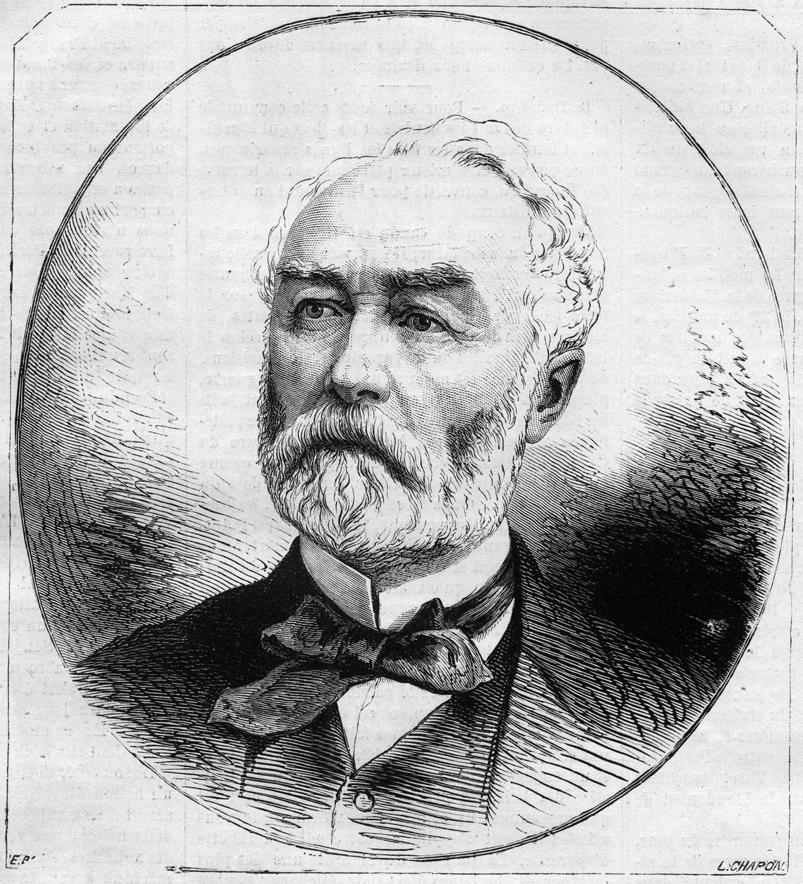 Portret van Pierre Frederic Dorian (1814-1873), Franse politicus, minister van openbare werken onder de Derde Republiek in 1870. Gravure in 