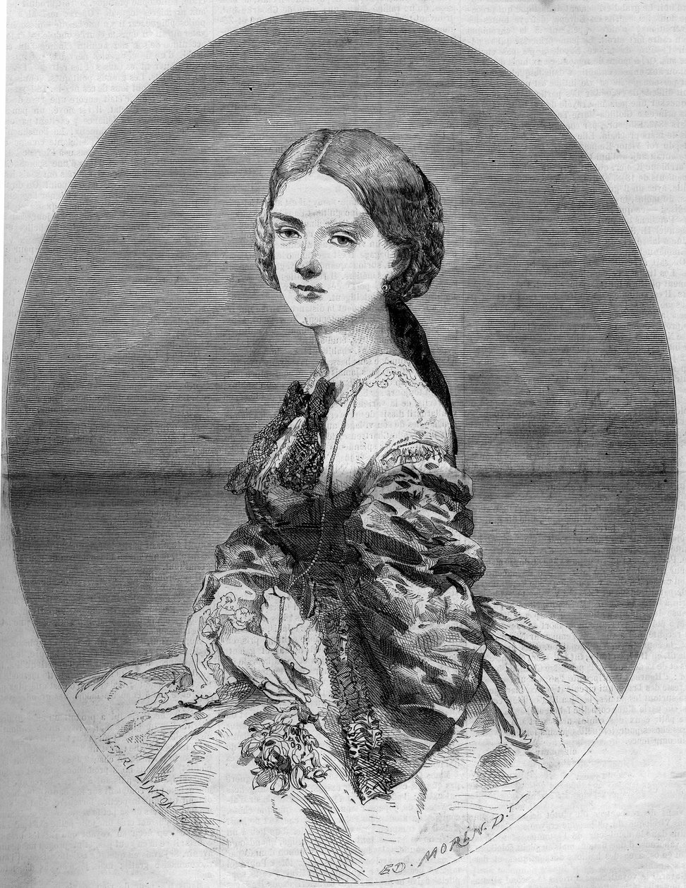 Portret van Prinses Clotilde van Savoye (1843-1911), toekomstige echtgenote van Prins Napoleon (1822-1891). Gravure in 