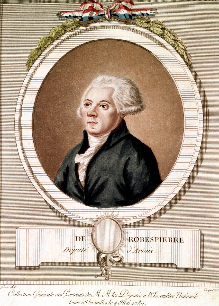 Portret van Robespierre (gravure) - Portret van Maximilien Robespierre in medaillon in de serie portretten van de afgevaardigden bij de Nationale Vergadering gehouden in Versailles op 4/05/1789 door French School