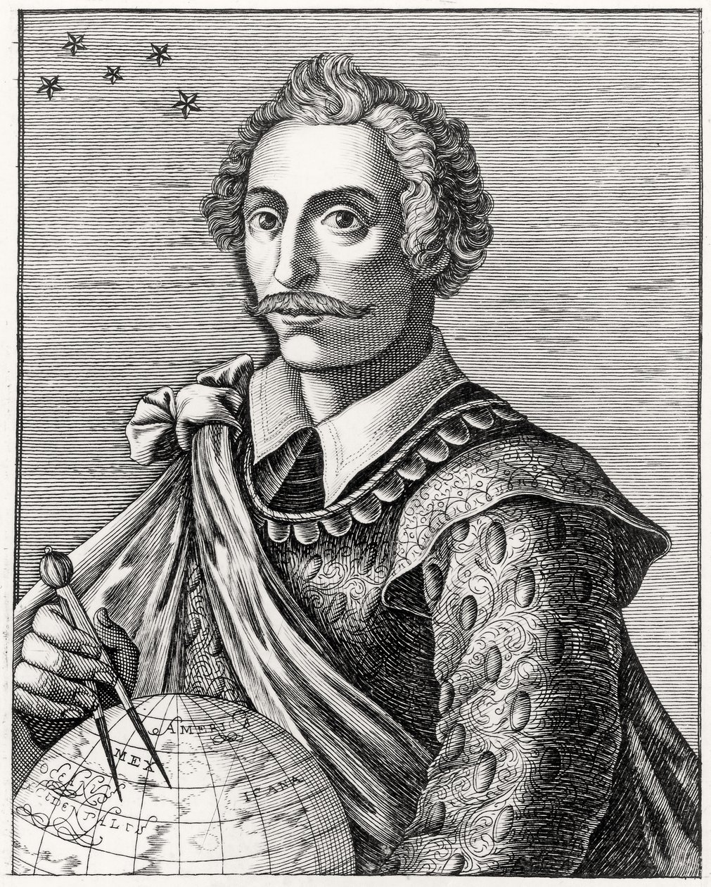 Portret van Thomas Cavendish (1560-92) gegraveerd door L Armessin door French School