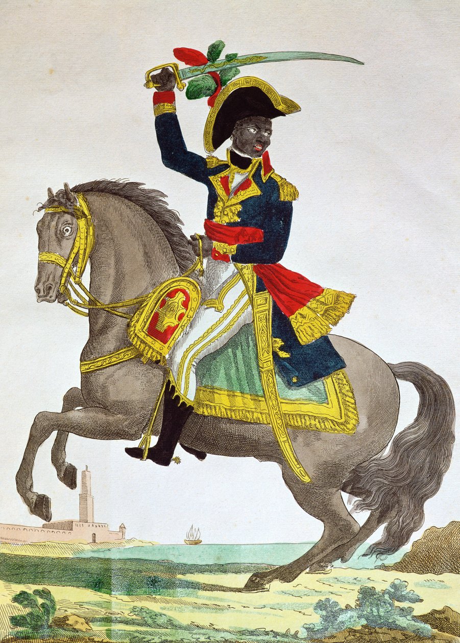 Portret van Toussaint Louverture (1743-1803) te paard, begin 19e eeuw door French School