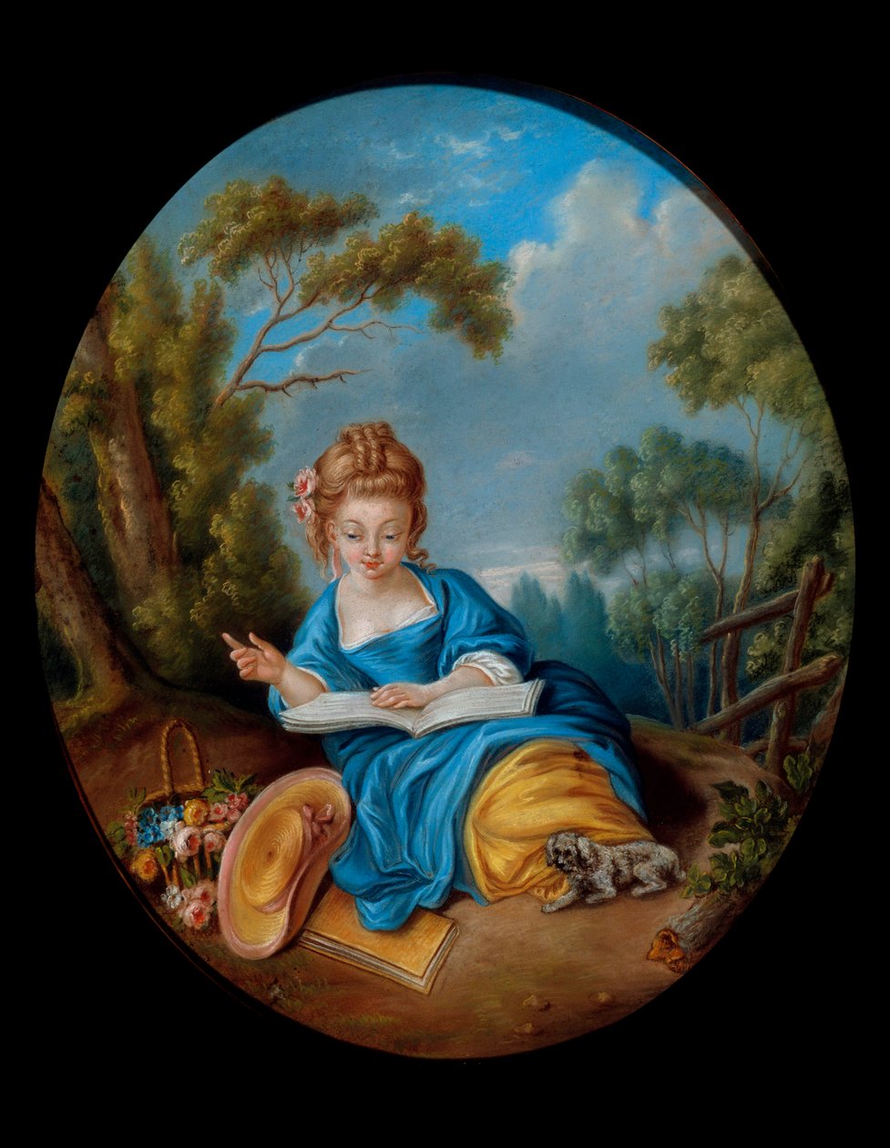Portret van een meisje dat leest. Franse school van de 18e eeuw. Coll. Part. door French School