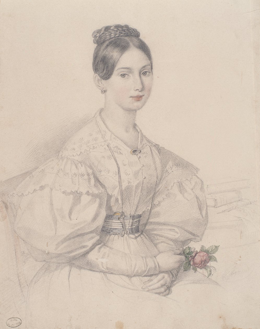 Portret van een jonge vrouw door French School