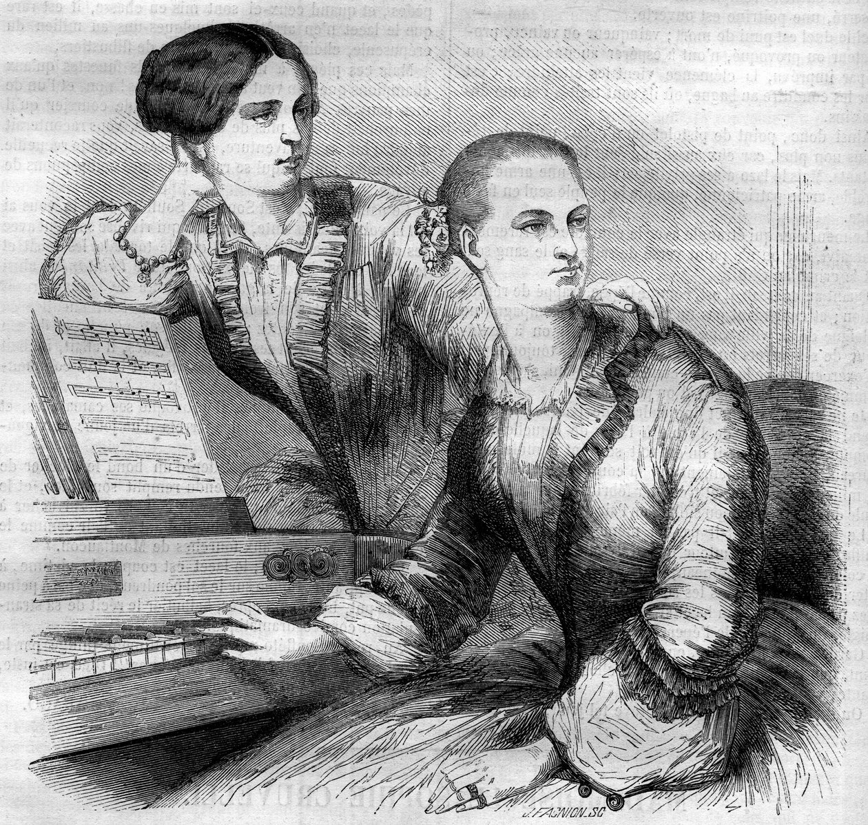 Portret van de Cruvelli-zusters, Duitse dansers. Sophie Cruvelli (Johanna Sofia Charlotte Cruwell) (1826-1907) en Marie Cruvelli (Friederike Marie Cruwell) (1824-1868). Gravure uit 1852 door French School