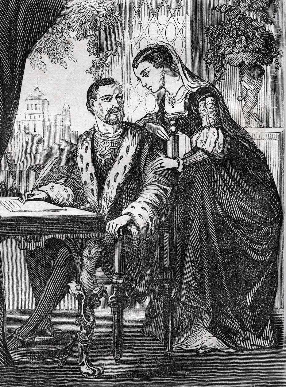 Portret van de koning van Frankrijk Henri II (1519-1559) en Diane de Poitiers (1499-1566) - gravure door French School