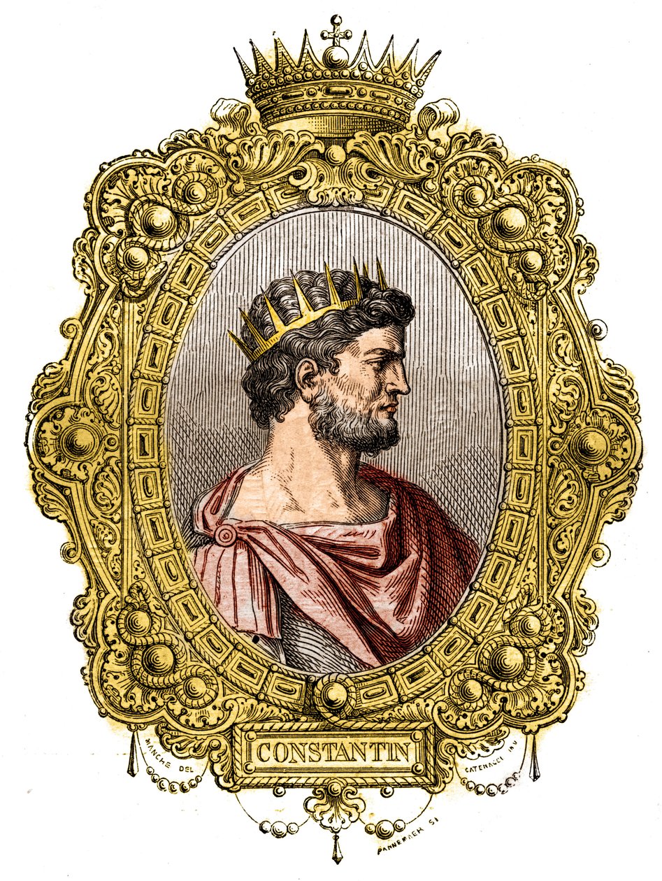Portret van de Romeinse keizer Constantijn I de Grote (274-337). Gravure in 