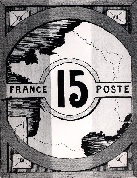 Postzegel met een kaart van Frankrijk, eind 19e eeuw door French School