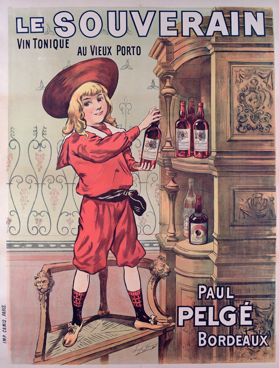 Poster die Le Souverain, Franse tonic wijn gemaakt door Paul Pelge aankondigt door French School