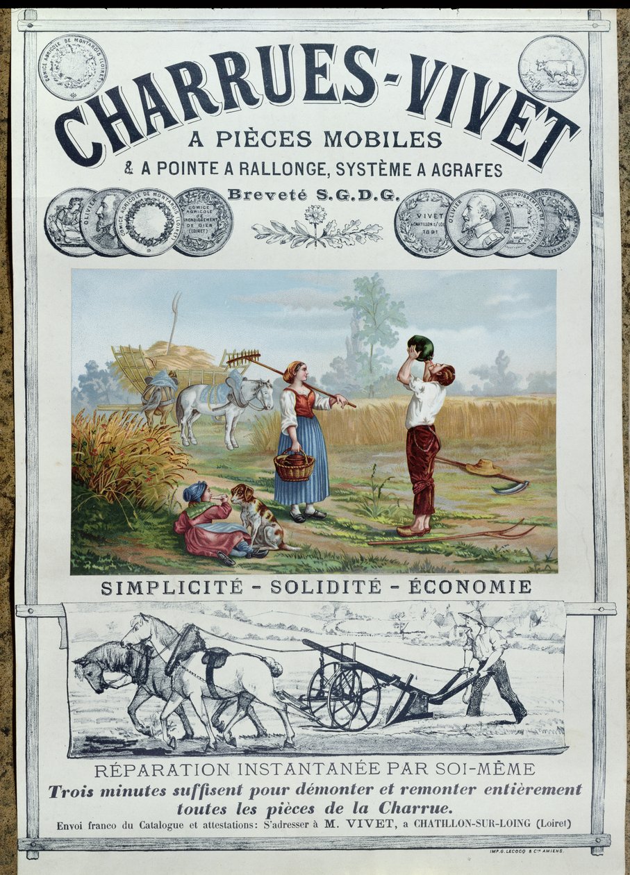 Poster die Vivet Ploegen adverteert, ca.1891 door French School