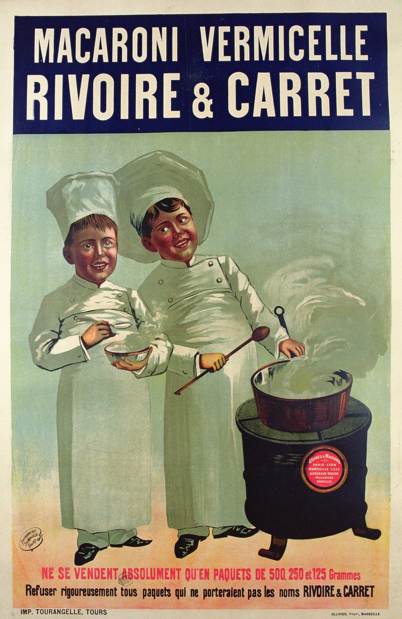 Poster die pasta gemaakt door Rivoire et Carret adverteert door French School