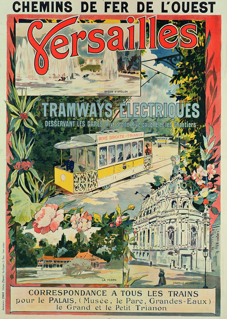 Poster die de elektrische tram adverteert in Versailles door French School