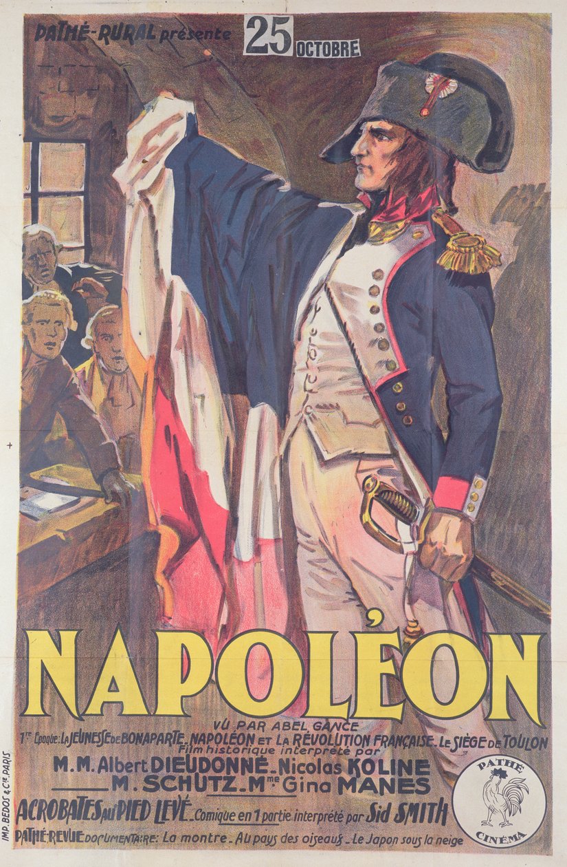Poster die de film Napoleon adverteert, geschreven door Abel Gance door French School