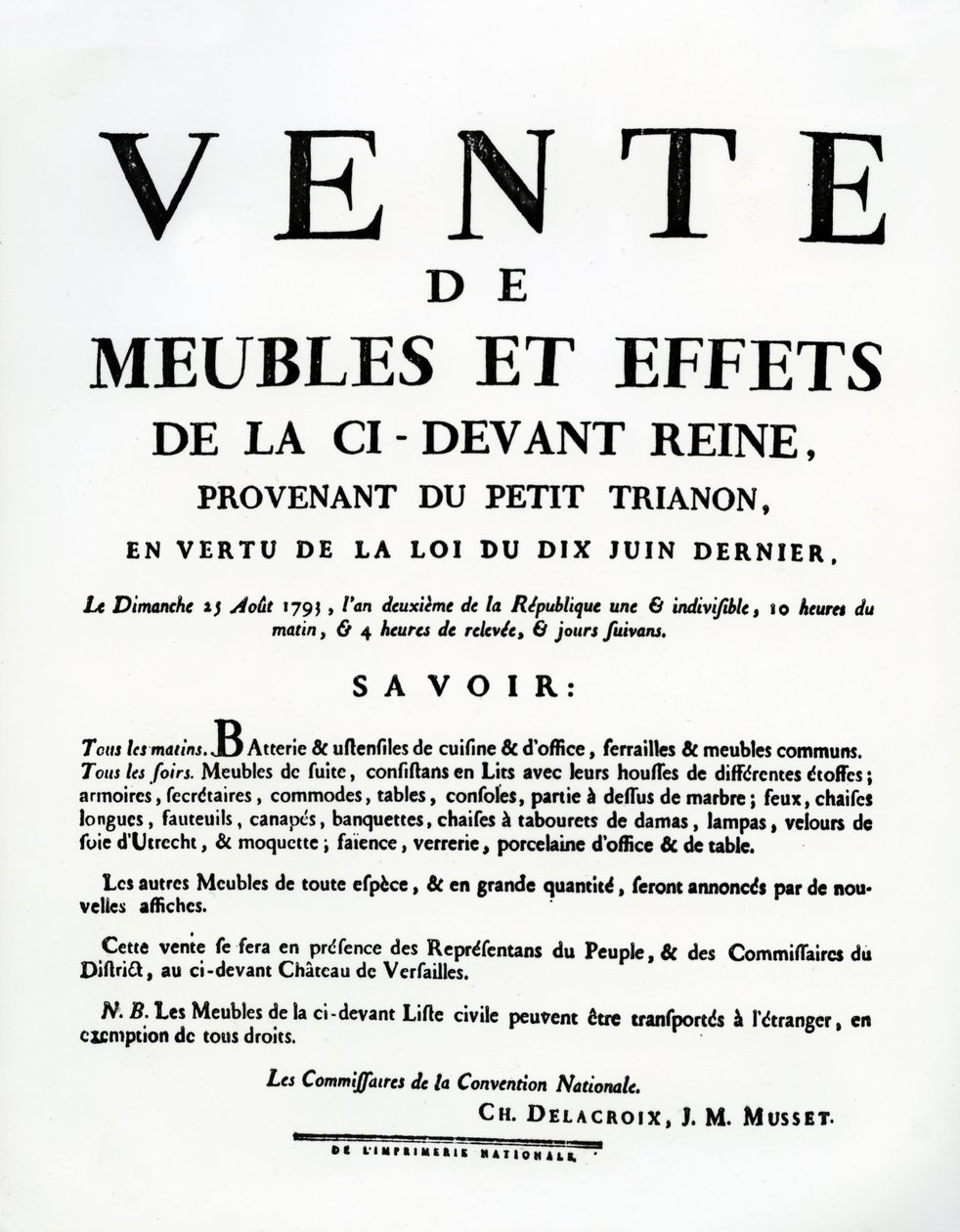 Poster die de verkoop van Marie-Antoinette
