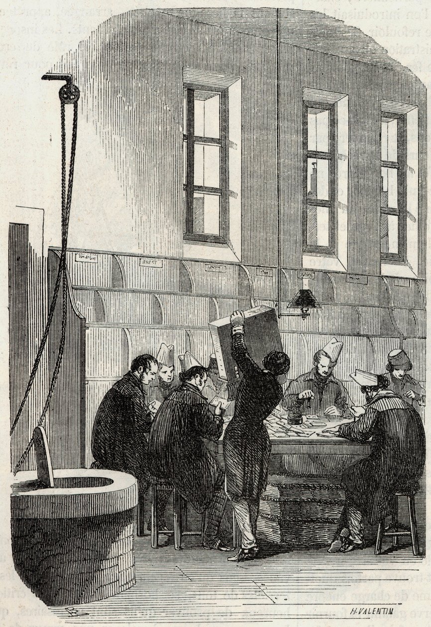 Post: Sorteren van brieven voor departementen en het buitenland - Gravure in 