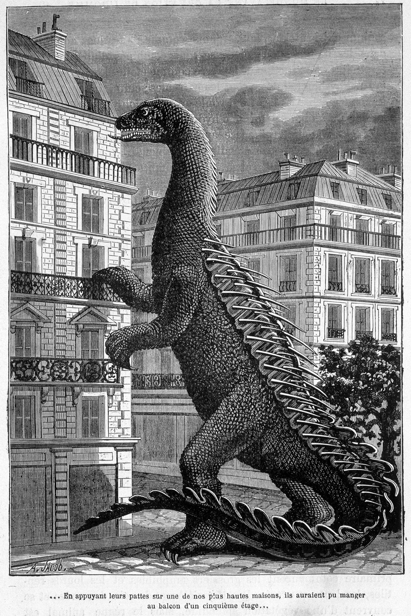 Prehistorische dieren: door hun poten op een van onze hoogste huizen te drukken, hadden ze op het balkon van de 5e verdieping kunnen eten - omslag van Camille Flammarion