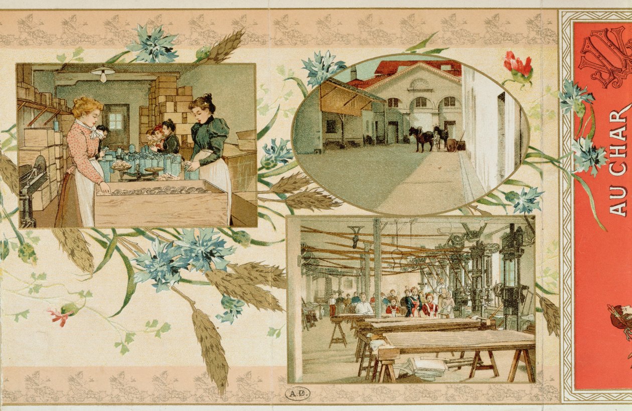 Bereiding van pasta in een fabriek, ca. 1900 door French School