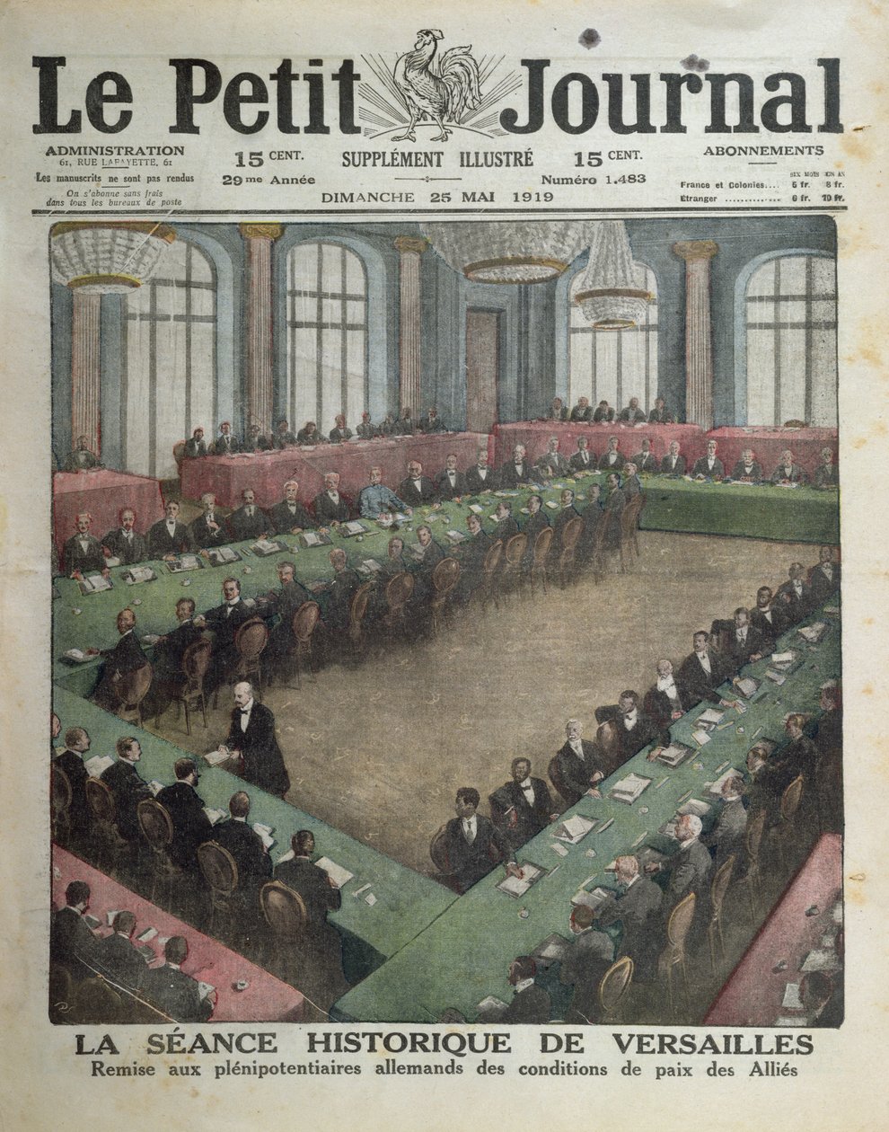 Presentatie van de geallieerde vredesvoorwaarden aan de Duitse afgevaardigden op 7 mei 1919 in Versailles door French School