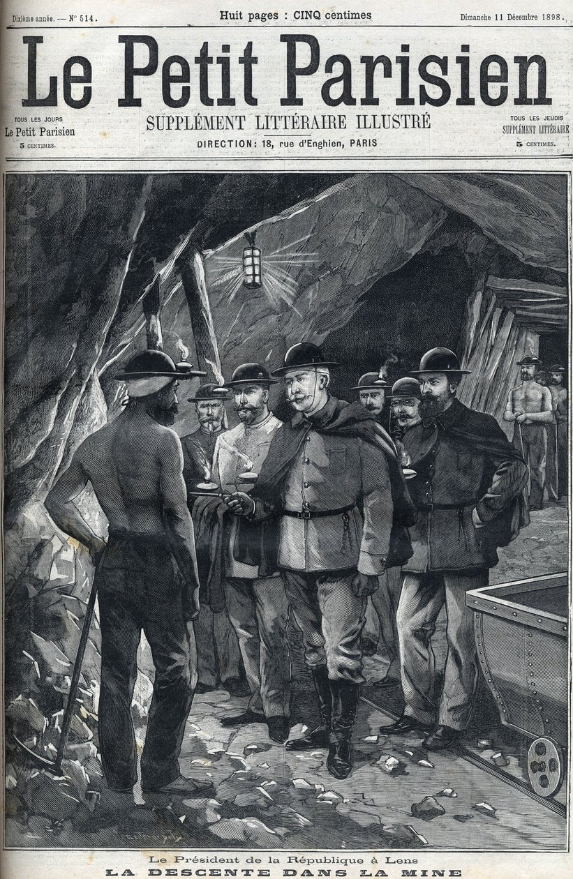 President van de Franse Republiek Felix Faure bezocht de mijnen van Lens in december 1898. Omslag van de krant 