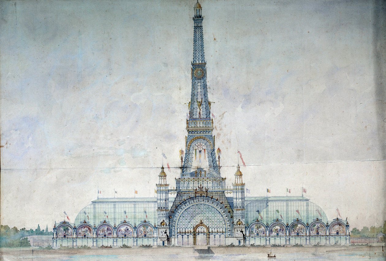 Afgewezen project om de Eiffeltoren te wijzigen voor de tentoonstelling van 1889 door Gustave Raulin door French School