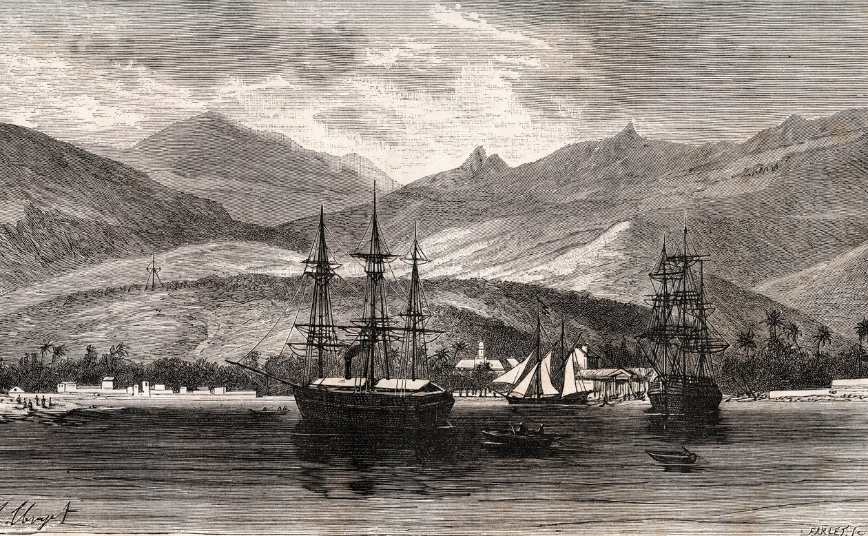 Rade de Taiti - Tahiti - gravure in 