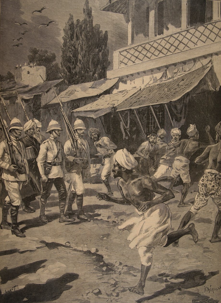 Opstand in Bombay, illustratie uit Le Petit Journal: Supplement illustre, 1898 door French School
