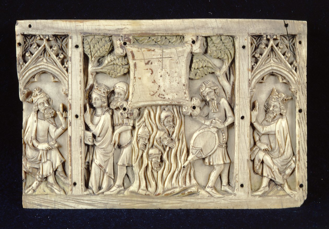 Reliëf dat scènes uit het leven van St. Catharina van Alexandrië toont, c.1370-80 door French School