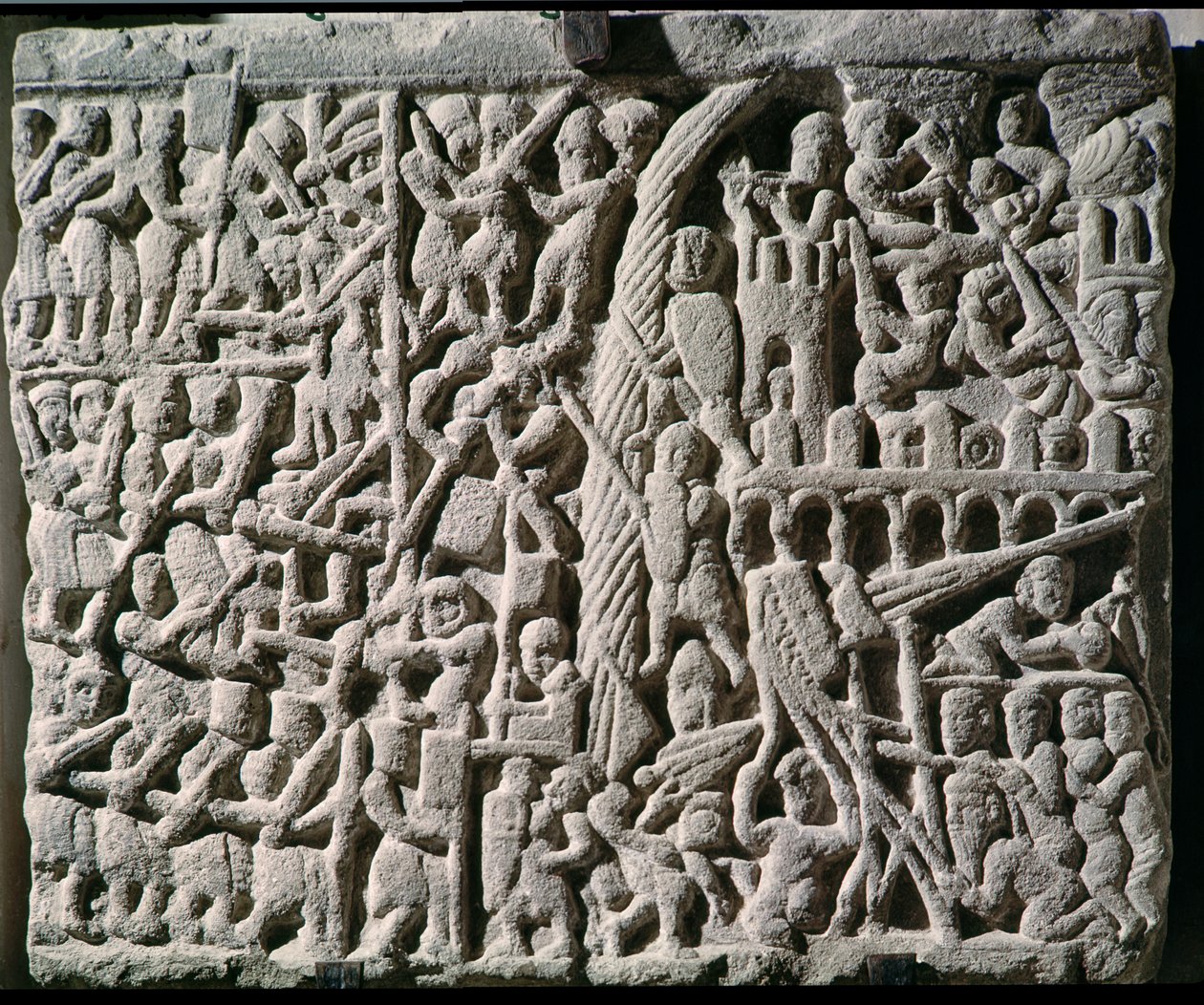 Reliëf van het Beleg van Carcassonne door Simon de Montfort in 1209 door French School
