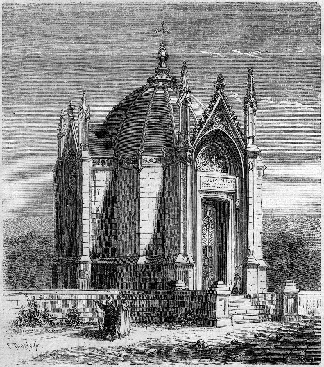 Religieuze architectuur: buitenaanzicht van de kapel Saint Louis (1842), Carthago, Tunesië door French School