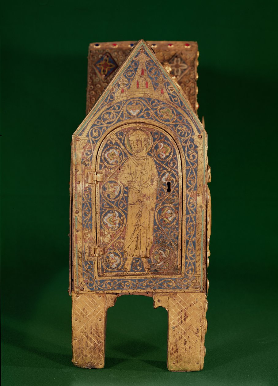 Reliekschrijn van St. Calminius, detail van St. Petrus met de sleutels, Limoges door French School