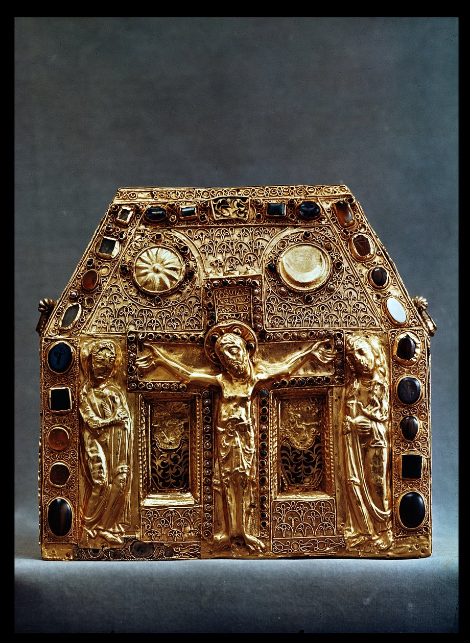 Reliekschrijn van Pepijn I (803-38) koning van Aquitanië (hout overtrokken met goud ingelegd met edelstenen) door French School