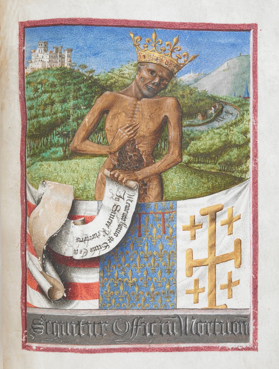 René, Hertog van Anjou als een gekroonde skelet, uit het Getijdenboek van René van Anjou door French School
