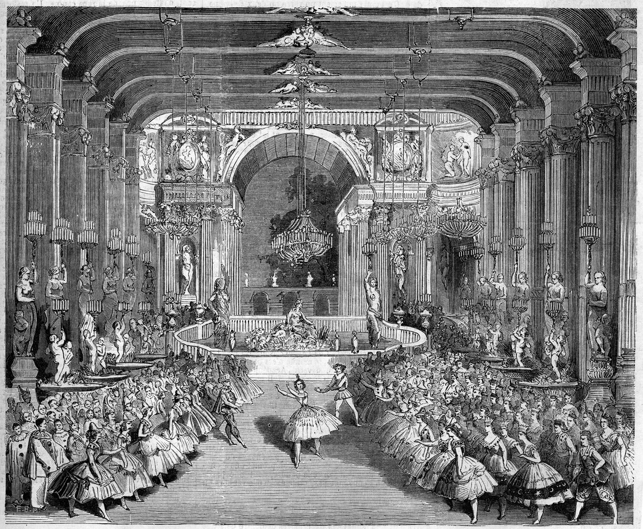 Voorstelling van een ballet: het Casino van Messina, scenografie van de eerste akte van 