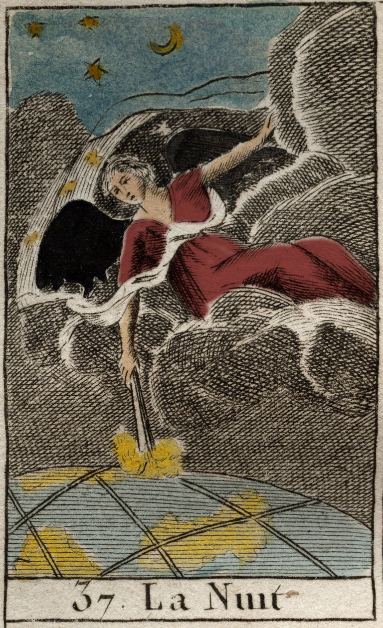 Afbeelding van de Nacht (Nyx), godin van de duisternis. Uit “Mythologie de la jeunesse” door Pierre Blanchard 1803. door French School
