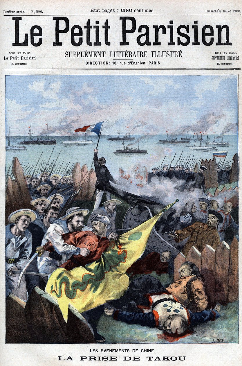 Opstand van de Boxers (1898-1900): De geallieerden veroveren Takou in China - in "Le Petit Parisien" door French School