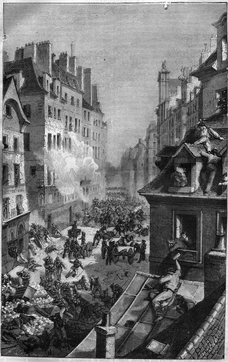 Revolutie van 1830: gevecht in de faubourg Saint Antoine. Gravure in 