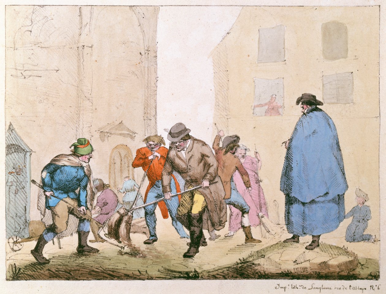 Straatvegers in Parijs, ca. 1820 door French School