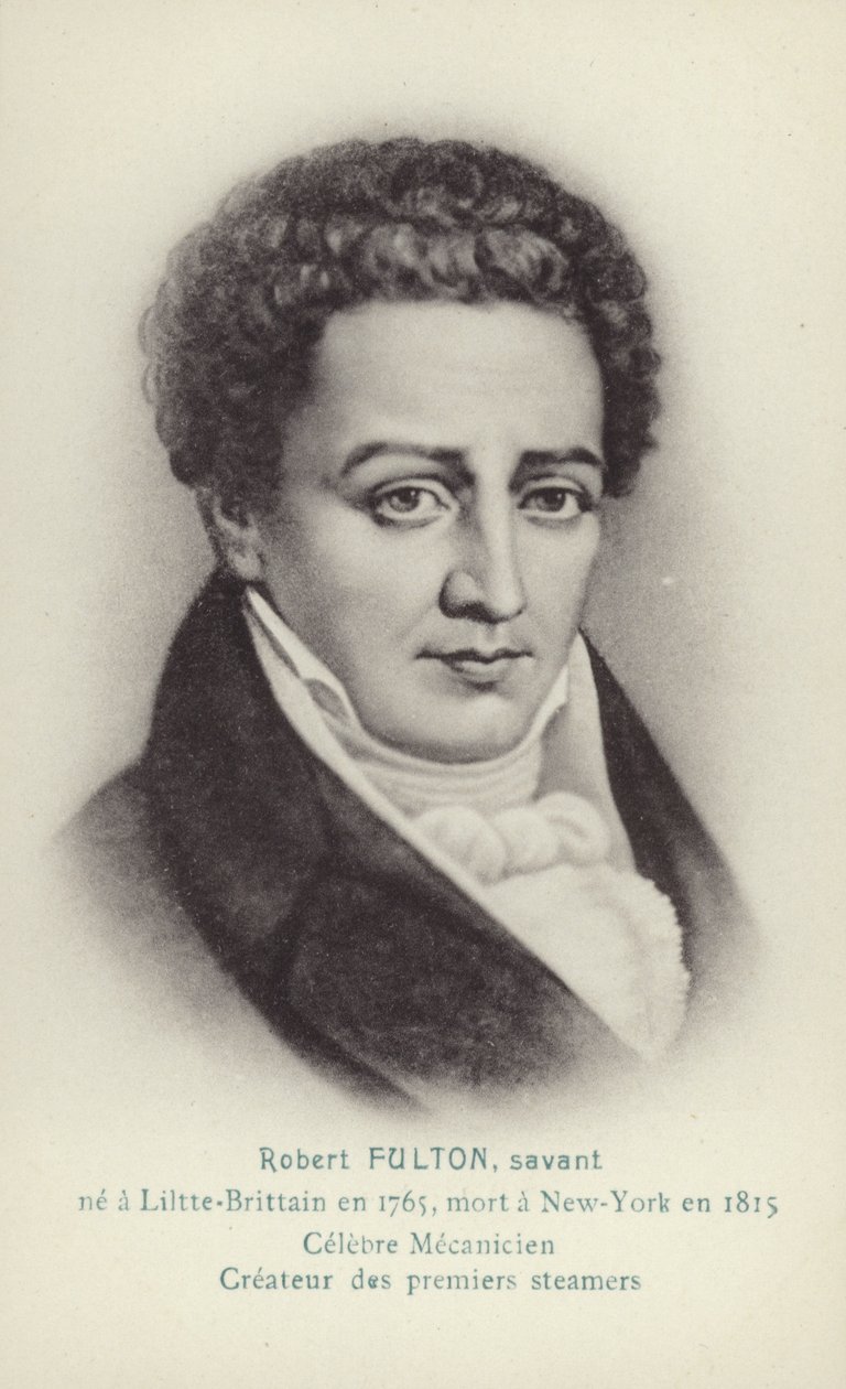 Robert Fulton (1765-1815), Amerikaans ingenieur, uitvinder en stoombootpionier (litho) door French School