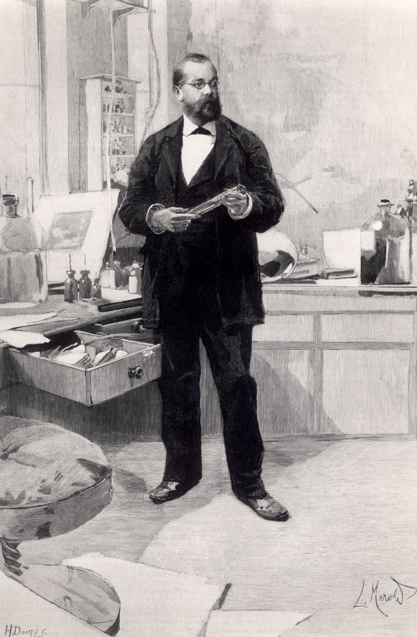 Robert Koch (1843-1910) in zijn laboratorium, uit Le Monde Illustré, 29 november 1890 door French School
