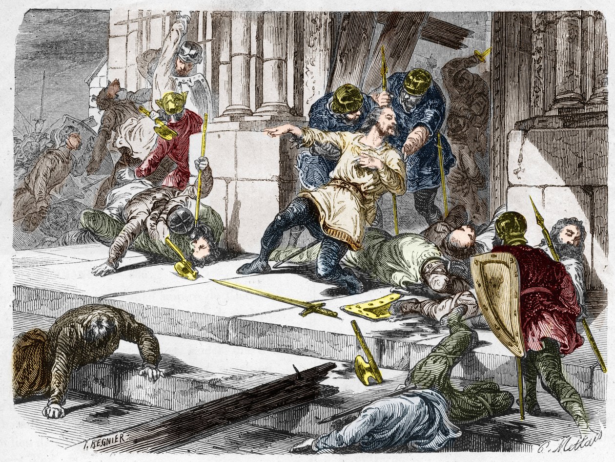 Robert de Sterke, hertog van Frankrijk, tijdens de Slag bij Brissarthe, in 866, tegen een leger van Bretons en Vikingen. Gravure in "Histoire De France En Cent Peintures" door Paul Lehugeur, 1891 door French School
