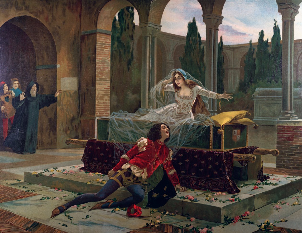 Romeo en Julia. Scène uit de opera Romeo en Juliette door Charles Gounod (1818-1893). circa 1880. door French School