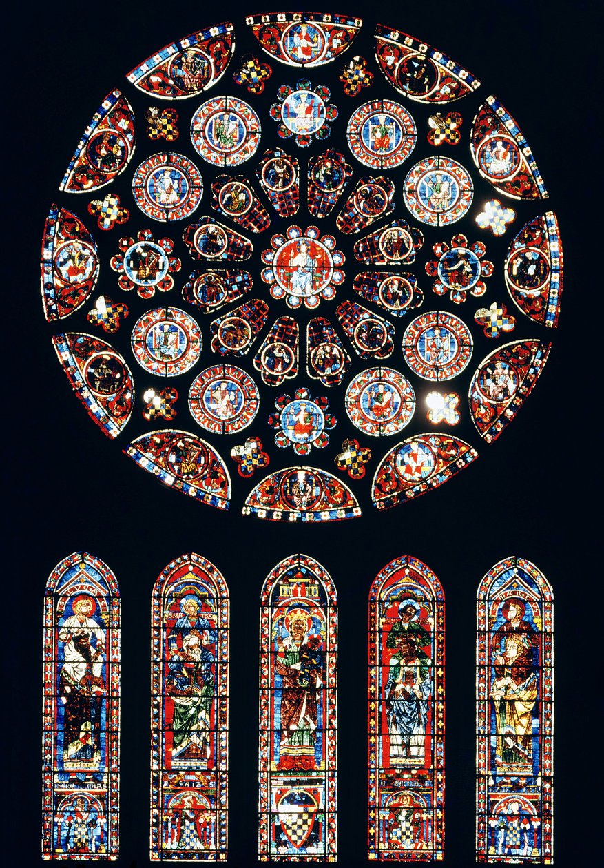 Roos en lancetramen van de zuidmuur, c.1224 door French School