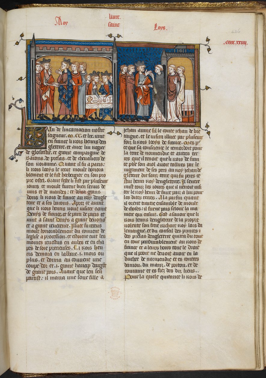 Miniatuur van Hendrik III die Lodewijk IX bezoekt, en Hendrik III bij St Denis, pagina uit 