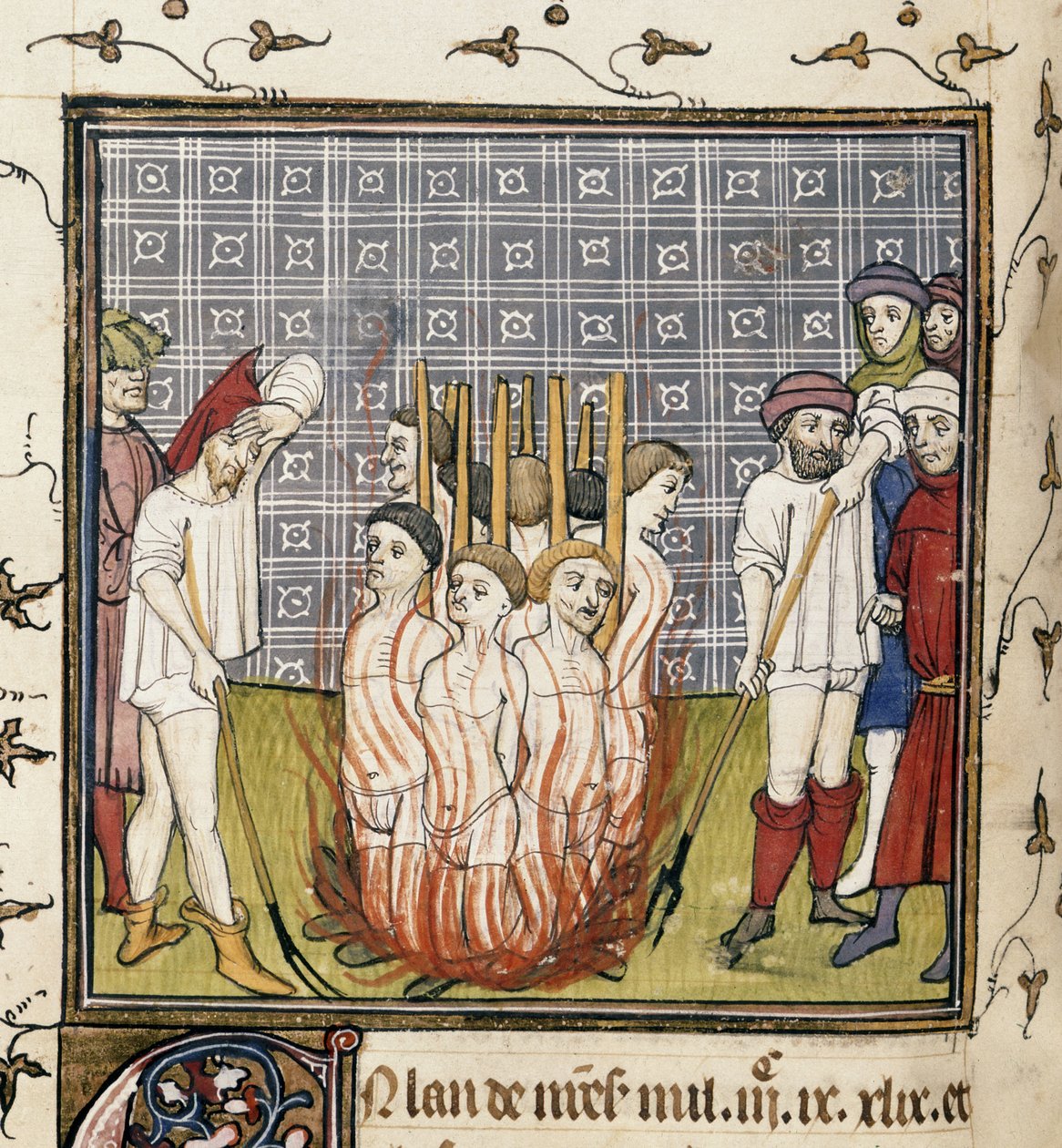 Royal 20 C. VII, f.44v Verbranding van Tempeliers, illustratie uit de 