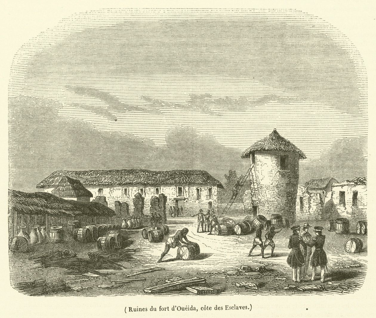 Ruïnes van het fort van Oueida, cote des Esclaves (gravure) door French School