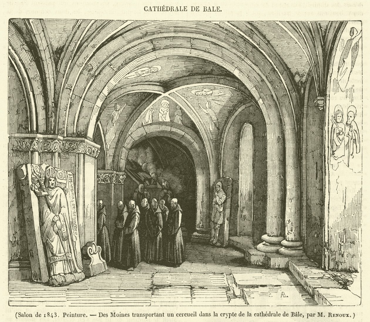 Salon van 1843, Schilderij, Des Moines transportant un cercueil dans la crypte de la cathedrale de Bale (gravure) door French School