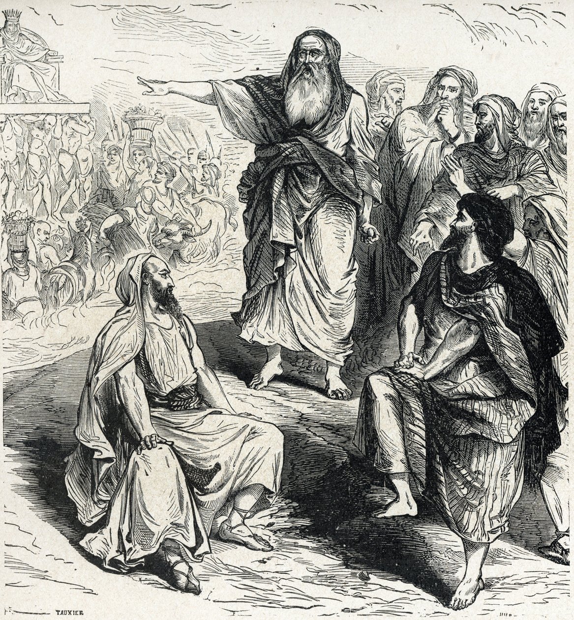 Samuel toont de Israëlieten de gevaren van het hebben van een koning Gravure van Lahure 19e eeuw Privécollectie door French School