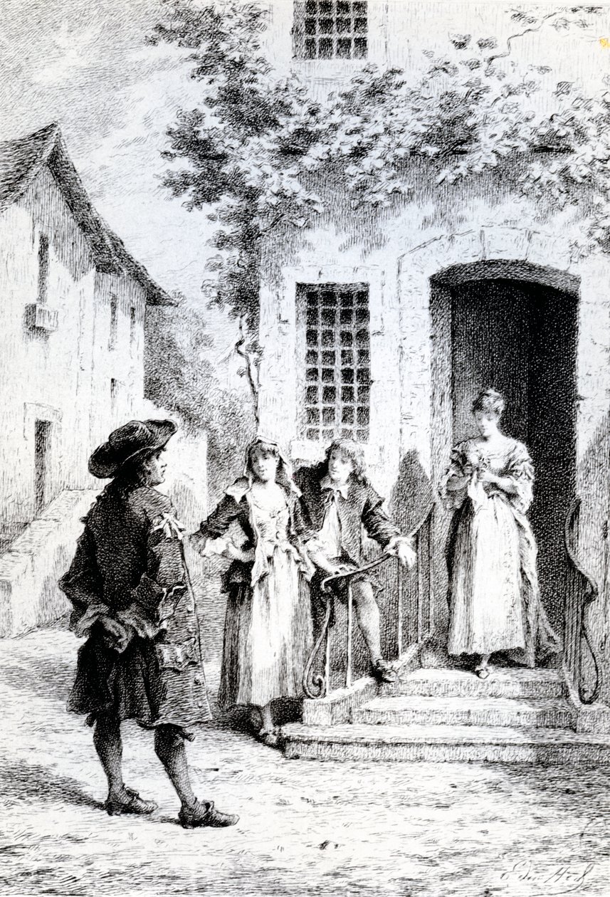 Scène uit De School voor Vrouwen, door Molière door French School