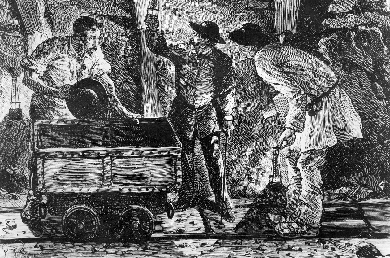 Scène in een kolenmijn, illustratie uit Germinal door Emile Zola, 1886 door French School