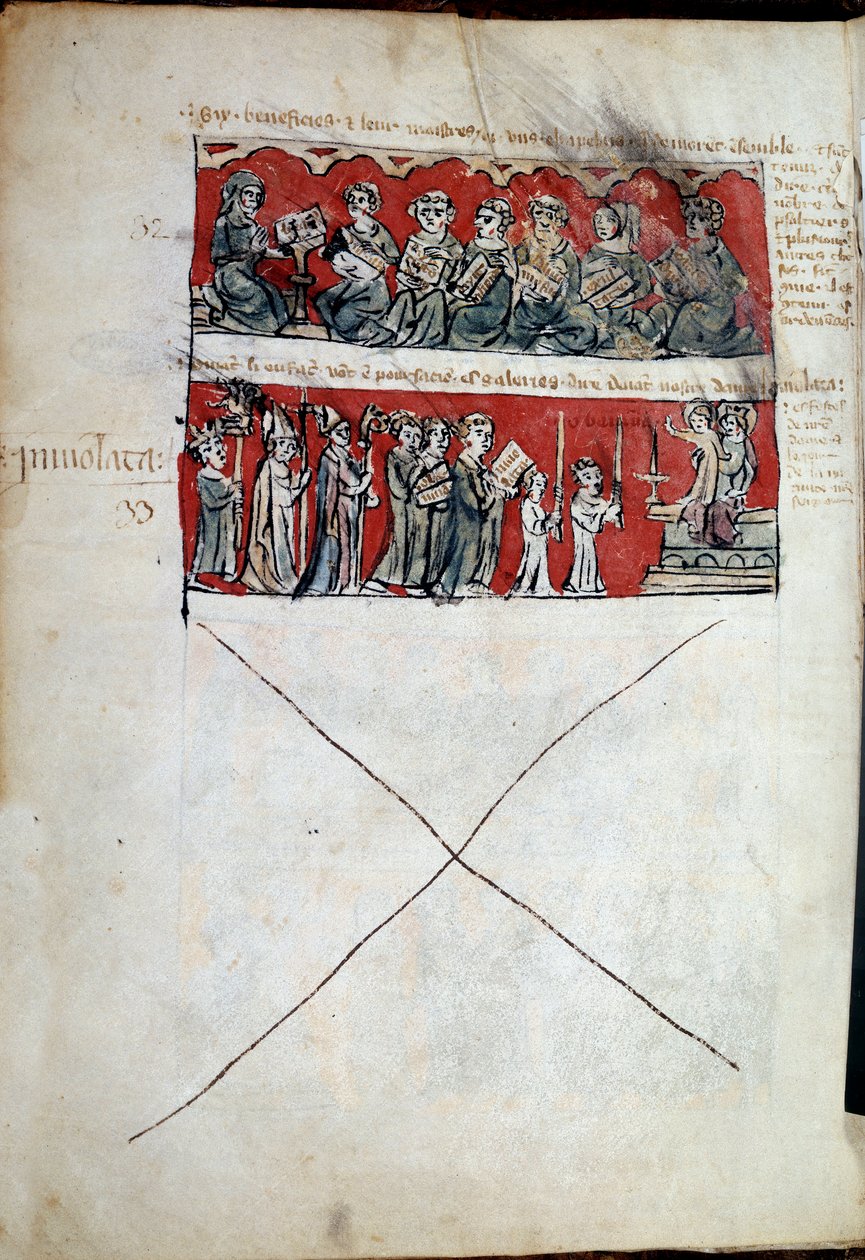 Scène uit het studentenleven aan het Hubant College of Ave Maria in Parijs. Manuscriptpagina 