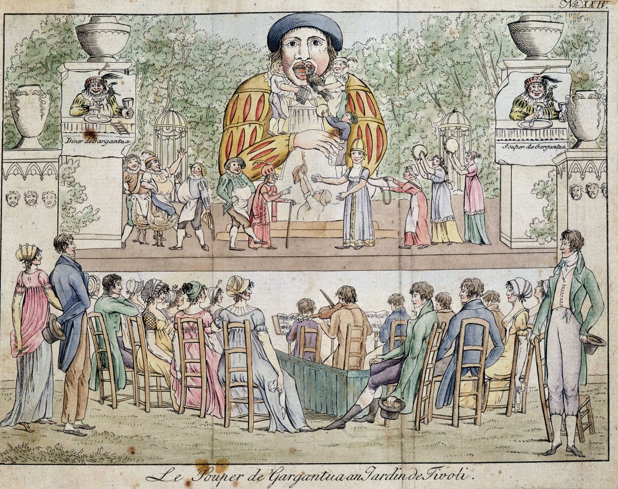 Scène van het diner van Gargantua met publiek, attractie van de tuin van Tivoli, ca. 1805 door French School